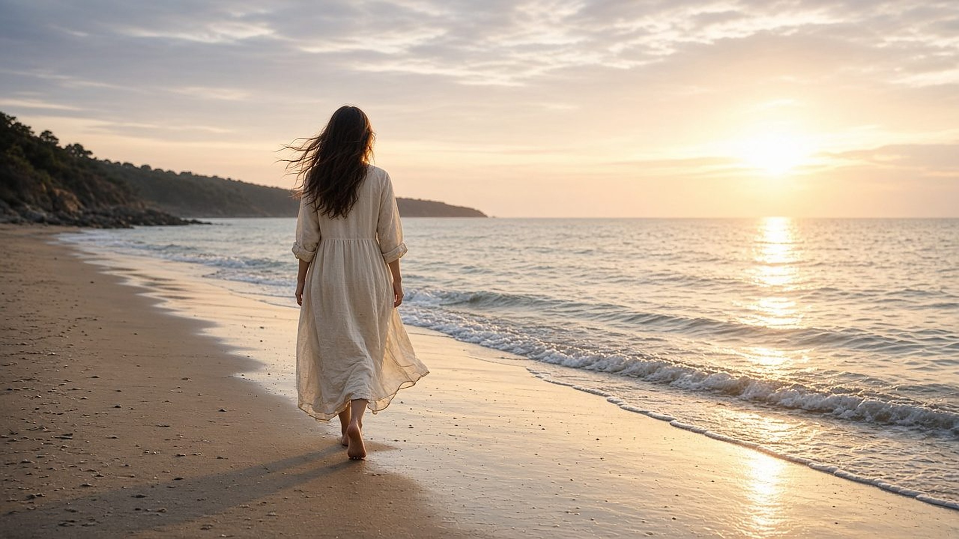 Quiet walk on the beach at sunrise